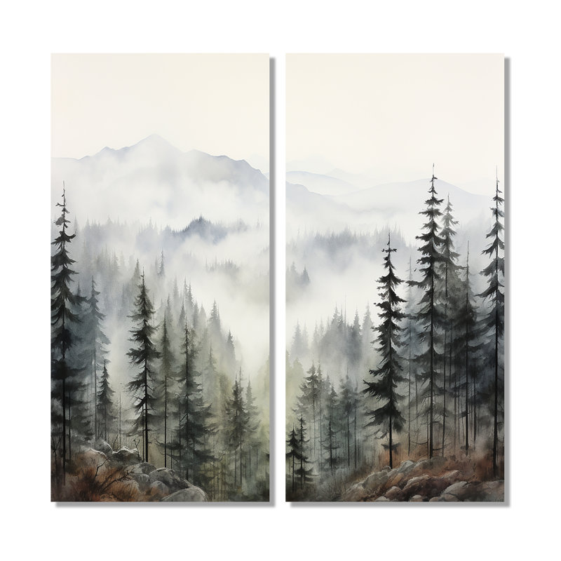 Pin, Misty Mountain II - art mural vert, H 32 po x l 32 po, Toile tendue, Ne s’applique pas