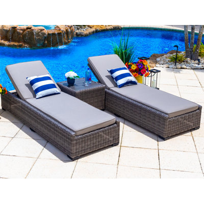 Aleyza Reclining Chaise Lounge Set with Cushions and Table by Wade Logan