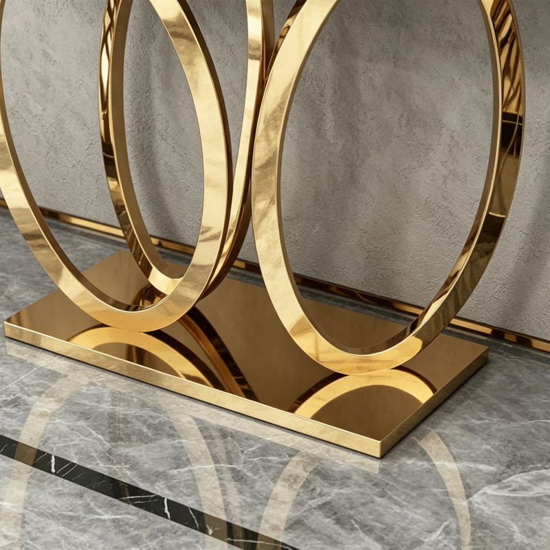 Console moderne et luxueuse en acier inoxydable, H 31,5 po x l 59,06 po x P 15,75 po