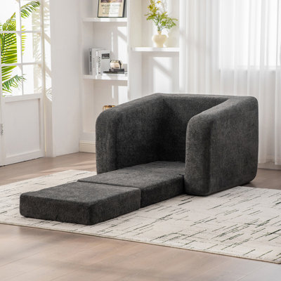 Canapé-lit simple pliable de 40 po avec accoudoirs et dossier, canapé-lit en désossage convertible en chenille avec coussin pour le salon de la chambre à coucher, gris