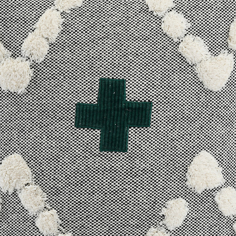 Housse de coussin carré 100% coton Dicha, Noir, blanc cassé / vert, Housse de coussin seulement - sans coussin