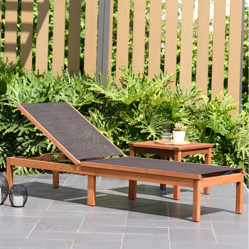 Rafael Outdoor Eucalyptus Wood Chaise Lounge, Brown