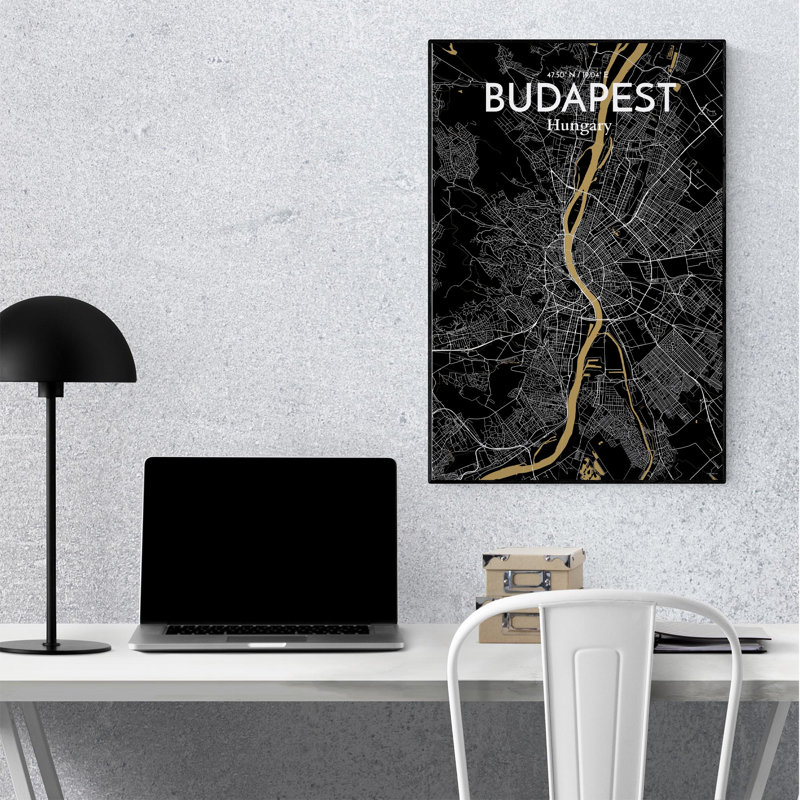 Carte de la ville de Budapest, impression, Luxe, H 36 po x l 24 po x P 0,05 po