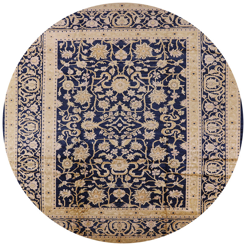 Tapis beige / bleu marine Spak, Rond 5 pi