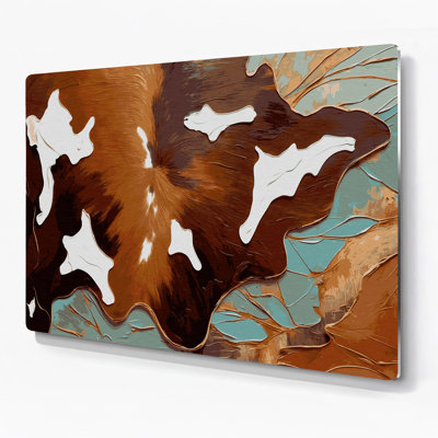 Motif sud-ouest en cuir de vache, art mural brun en métal