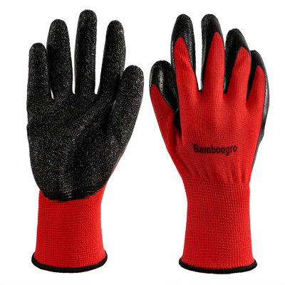 Coated Nylon Work Gloves With Grip, Knit Wrist For Home & Garden, Unisex Multipack,8-Pair(Large, Red)