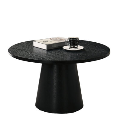 Contemporary Design Round Coffee Table, Cone - Shaped Base, Black Finish, Rubberwood And Engineered Wood Aggregate, 17"h Aggregation,