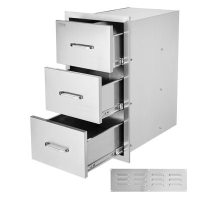 Tiroirs de cuisine d'extérieur l 16 po x H 28,5 po x P 20,5 po, tiroirs encastrés à triple accès en acier inoxydable avec poignée, tiroirs d'îlot de barbecue pour les cuisines extérieures ou station de barbecue