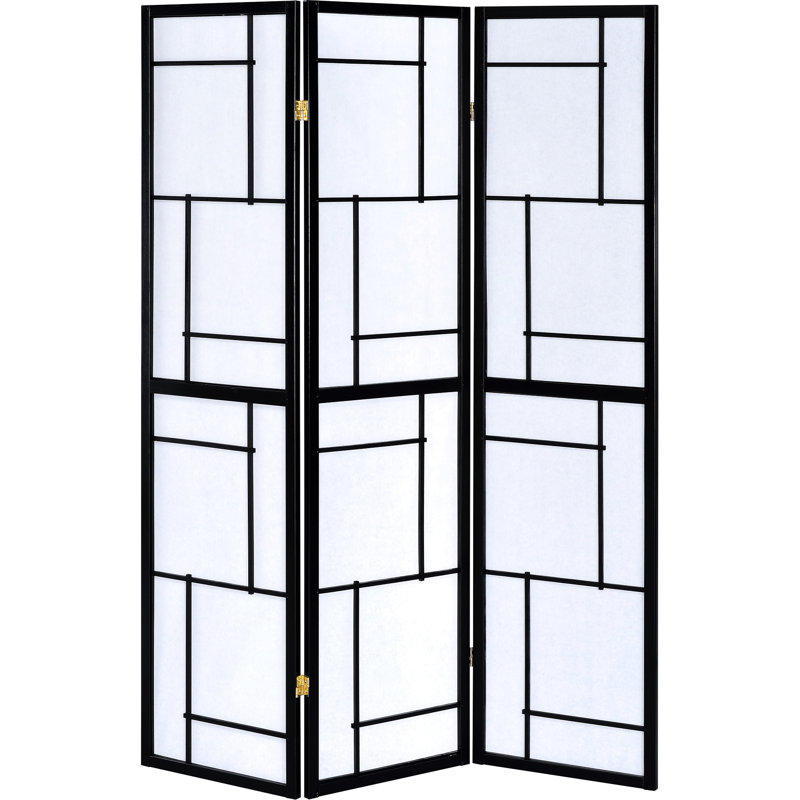 Paravent pliant 3 paravents noirs, panneaux de papier blanc procurant intimité et bois d'hévéa pour une longue durée de vie