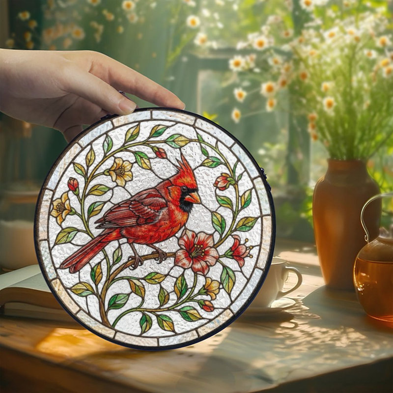 Panneau de vitrail rouge (2) vitrail pour fenêtre, 9,8 x 9,8 po (25 x 25 cm)