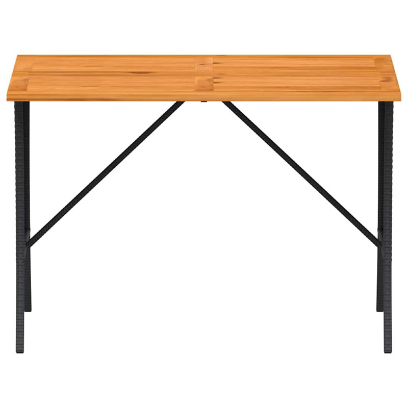 Garden Table With Acacia Wood Top 105X75x72 Cm Poly Rattan, Black