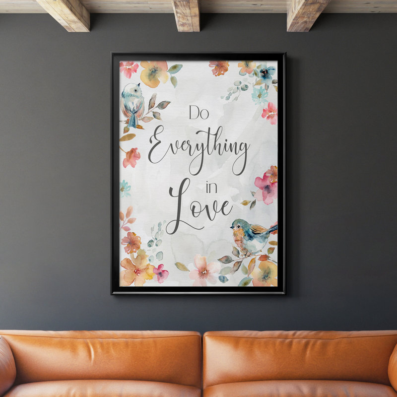 «Spring Bird Love», art textuel sur toile, Cadre noir, H 26,5 po x l 36,5 po x P 1,5 po