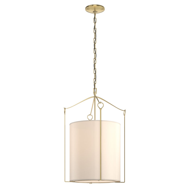 Bow 3 - Light Lantern Cylinder Pendant, Natural Anna, Modern Brass