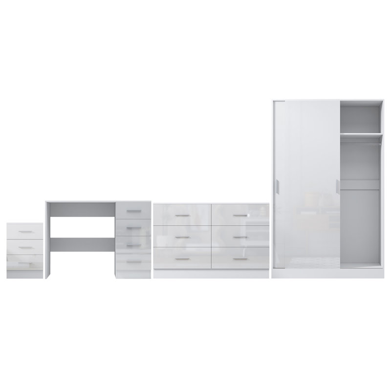 Eva Piece Bedroom Set, White Gloss / Matt White