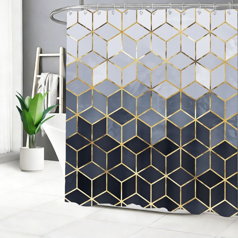 Rideau de salle de bain géométrique noir 72 po x 72 po (180 x 180 cm) avec crochets