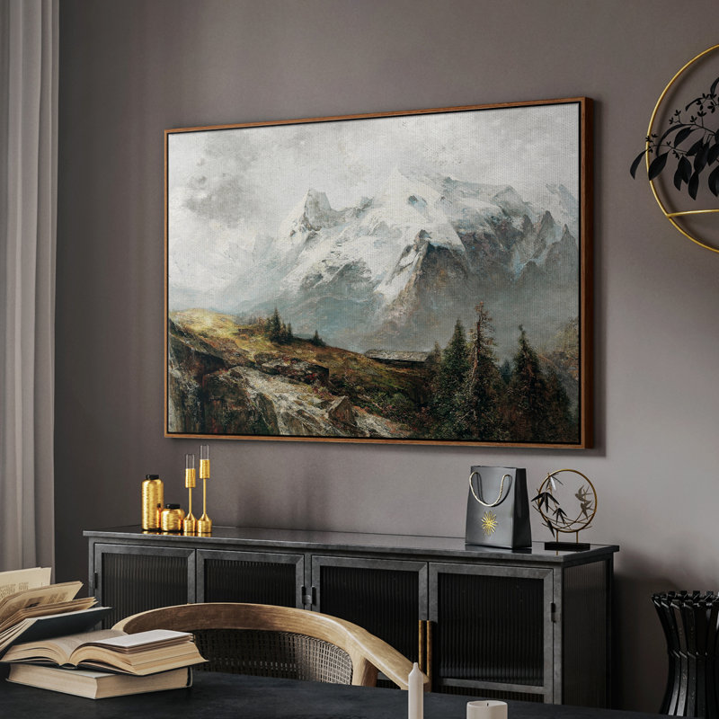 Paysage rétro - Toile tendue avec châssis, H 25 po x l 37 po x P 2 po, Toile encadrée noyer flottant