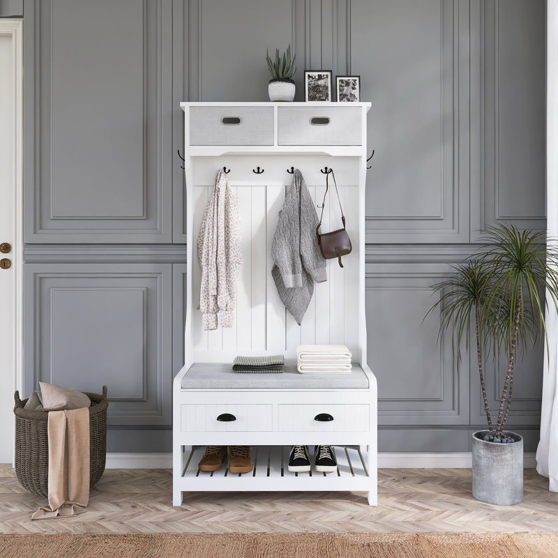 Hall Tree With 3-In-1 Design, White