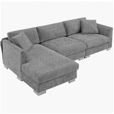 Ensemble de canapé modulaire en forme de L 96 po x 56 po, ensemble de luxe en forme de L avec 2 coussins gratuits, mobilier en chenille 4 places avec méridienne surdimensionnée pour salon, appartement, bureau, 3 couleurs