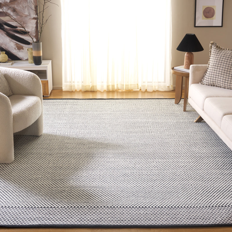 Kimberland Flat Weave Wool/Cotton Geometric Rug in Gray/Black/Ivory, Rectangle 8' x 10'