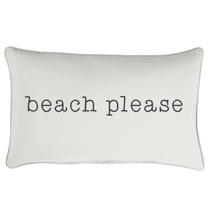 Coussin brodé lombaire intérieur / extérieur Sunbrella, Toile naturelle