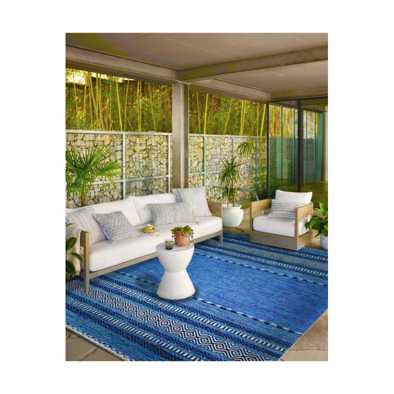 Tapis tissé à rayures bleu lavable à la machine, Sous-tapis carré 3 pi 3 po inclus