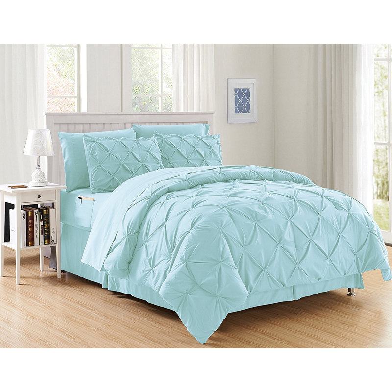 Polyester Box Stitch Comforter, Light Blue, Queen Comforter + 5 Additional Pieces