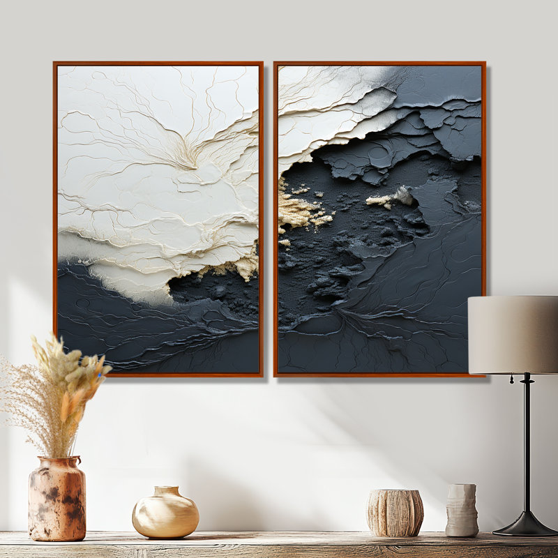 Minimalisme, peinture noire et blanche Wave III - crème, impressions sur toile côtières, 2 pièces, H 36 po x l 48 po, Brun