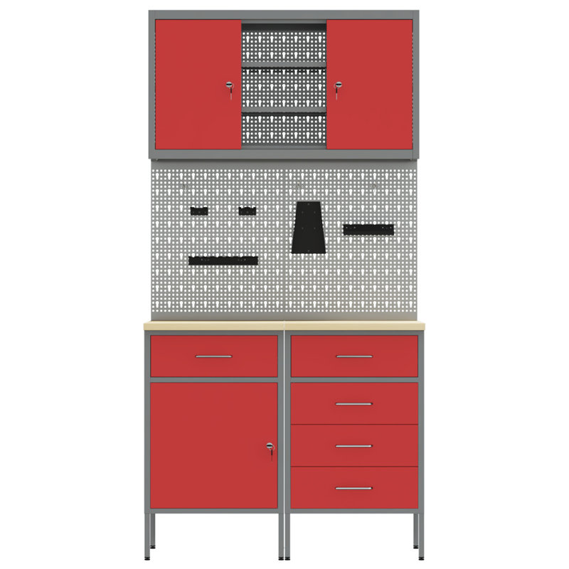 Work Cabinet Set with Drawer with Shelf, Red