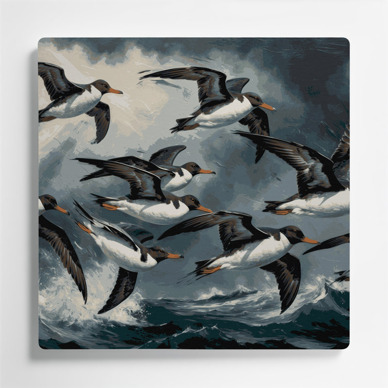 «Birds Common Murre», art mural en métal noir, H 12 po x l 12 po