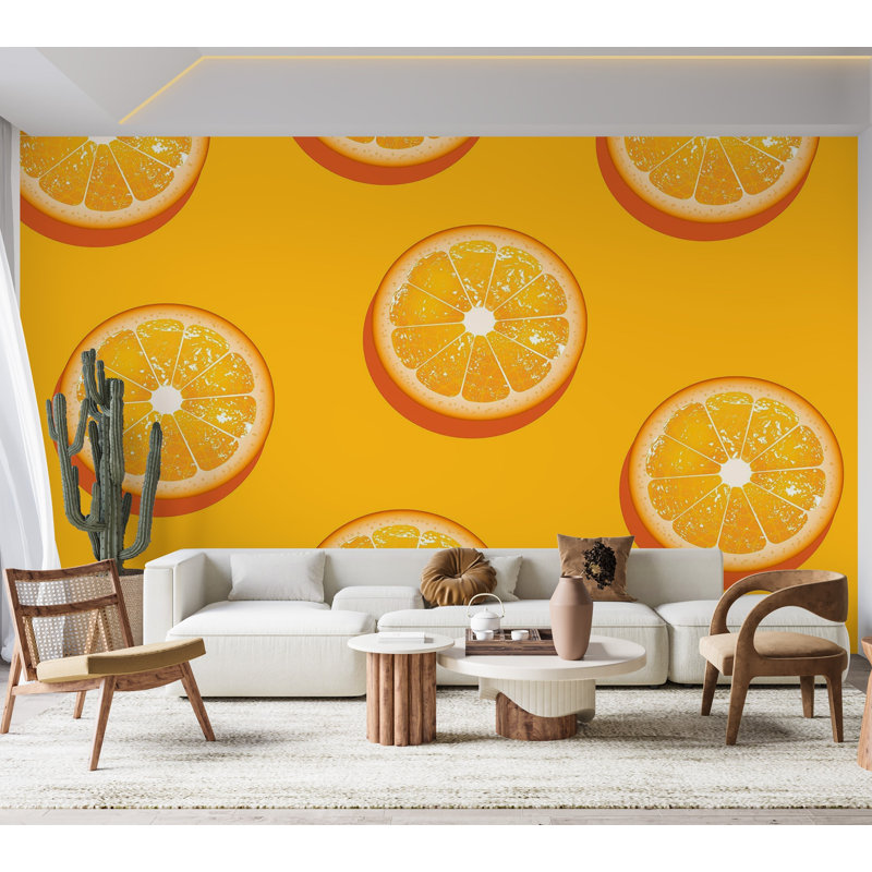 Murale pelez et collez de qualité supérieure - Motif de tranches d'orange, L 96 po x l 120 po