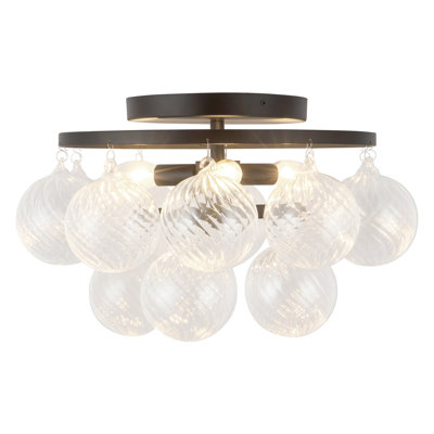 Faye 18-in Matte Black Semi-Flush Mount with Clear Ribbed Glass
