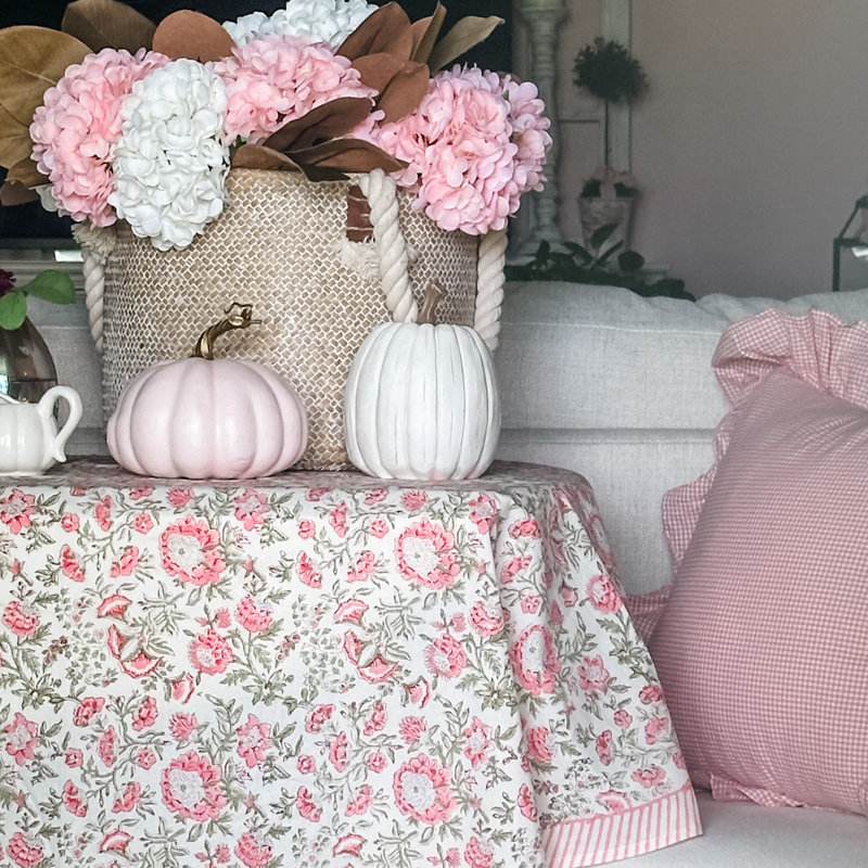 Round Tablecloth - Pink and Green Floral pattern, 90" Round