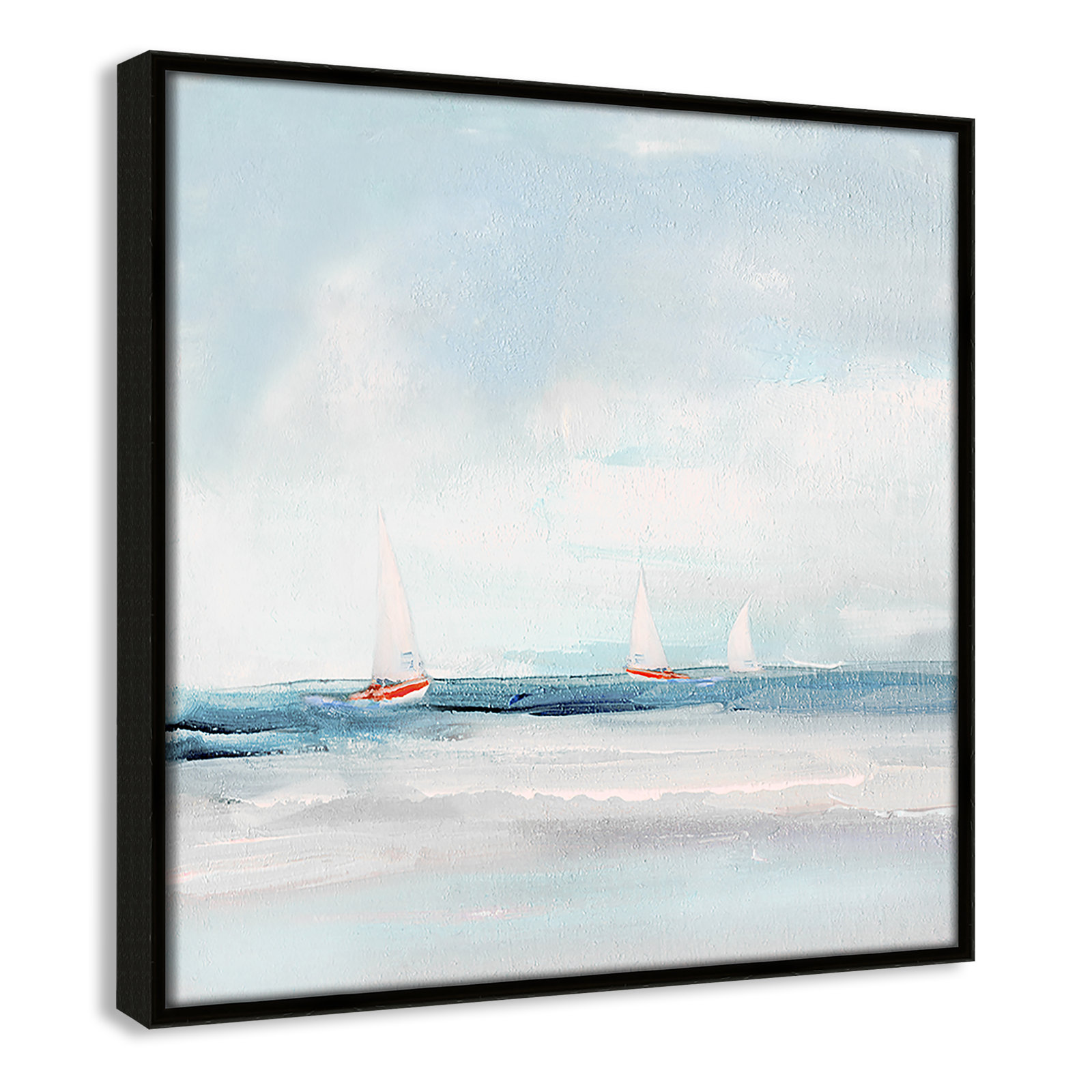 Charter "Caribbean Sail" Painting by Sally Swatland, 13.5" H x 13.5" W x 2" D, Espresso