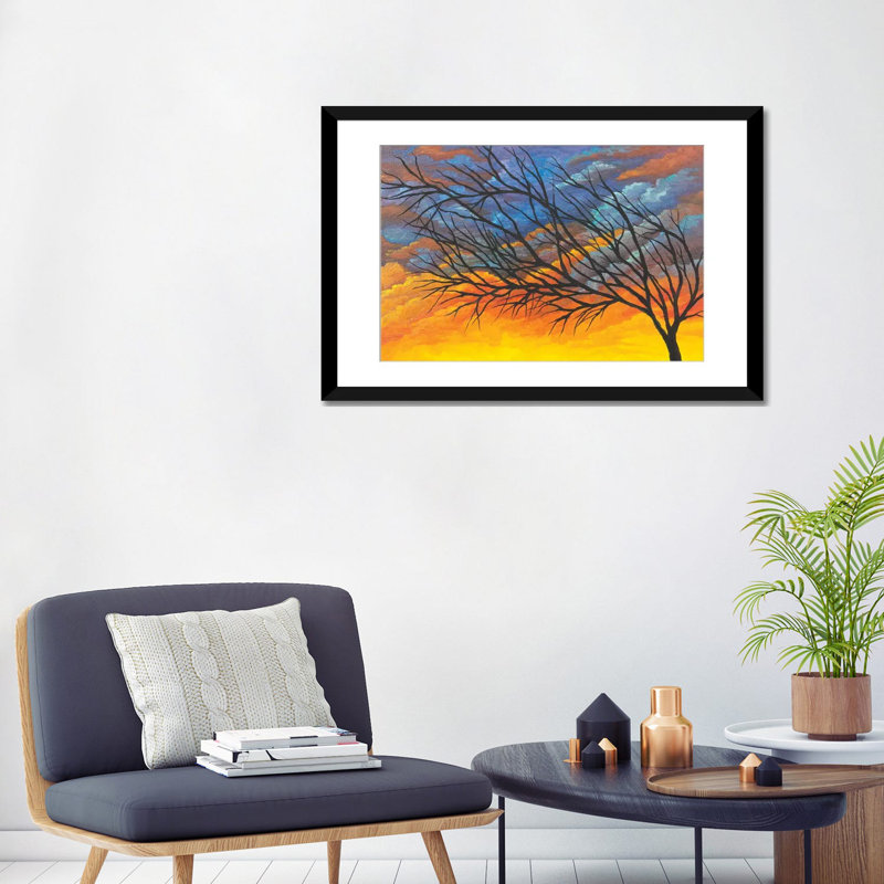 « crépuscule tree », reproduction d’impression sur toile, H 24 po x l 32 po x P 1 po, Papier d'art encadré noir, Blanc