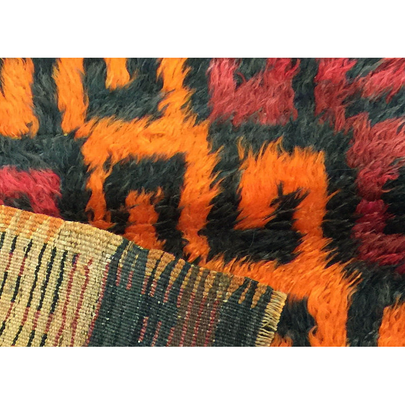 One-of-a-Kind Hand-Knotted 1960s 3'7" x 4'6" Wool Area Rug in Red/Orange/Black