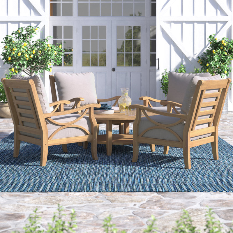 Brunswick 4-Person Teak Outdoor Conversation Set with Cushions, Beige