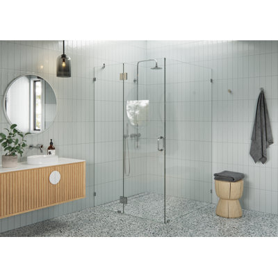 Halo 47 in. x 48 in. x 78 in. 90-degree Fully Frameless Glass Hinged Shower Enclosure