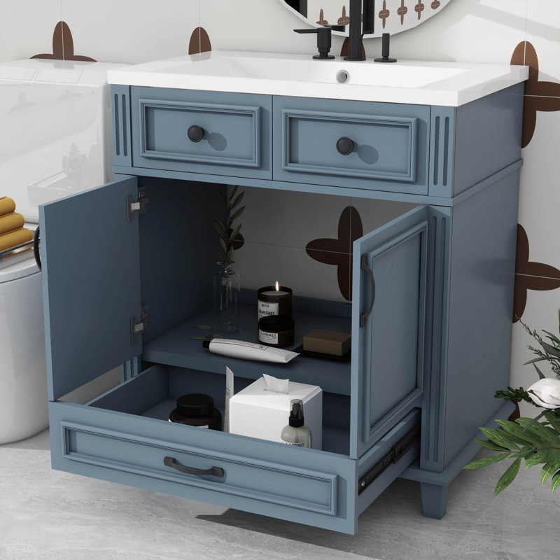 Ensemble de meuble-lavabo 30 po avec 2 portes et 1 tiroir, Bleu