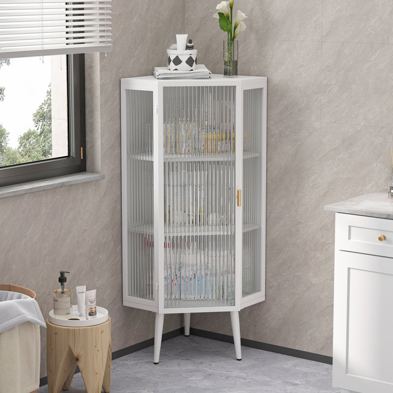 Armoire à portes en verre 3 tablettes et tablettes de rangement, Blanc