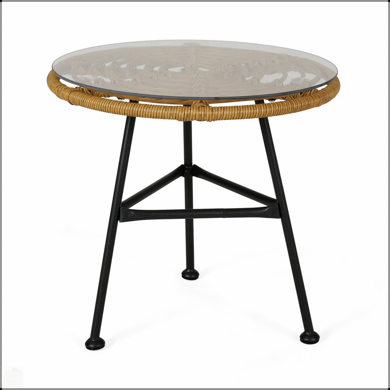 Table d'appoint en faux rotin Orlando, Marron clair