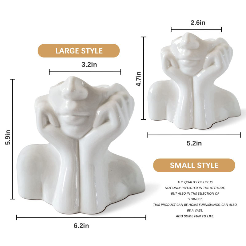 Ensemble de 2 vases en céramique blanc pour décoration intérieure moderne