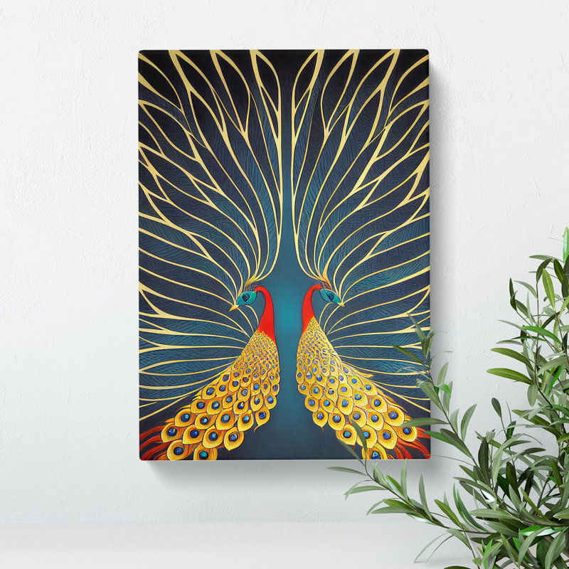 Striking Peacock Art No.3 - Wrapped Canvas Print, 50cm H x 35cm W x 3cm D, Wrapped Canvas
