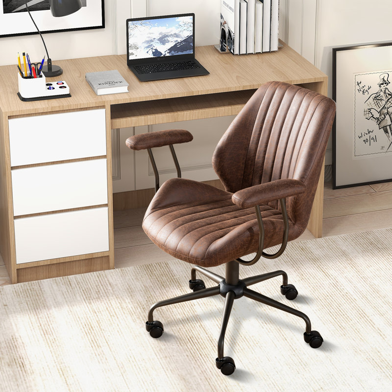 Viola Ergonomic Suede Task Chair with Padded Arms, Dark Brown