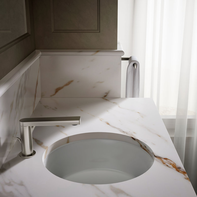 Verticyl Ceramic Vitreous China Circular Undermount Bathroom Sink with Overflow, Cashmere