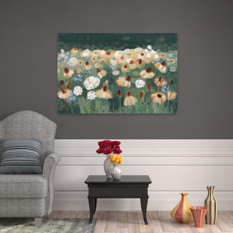 Fleurs sauvages I, art abstrait paysage mural, H 32 po x l 48 po