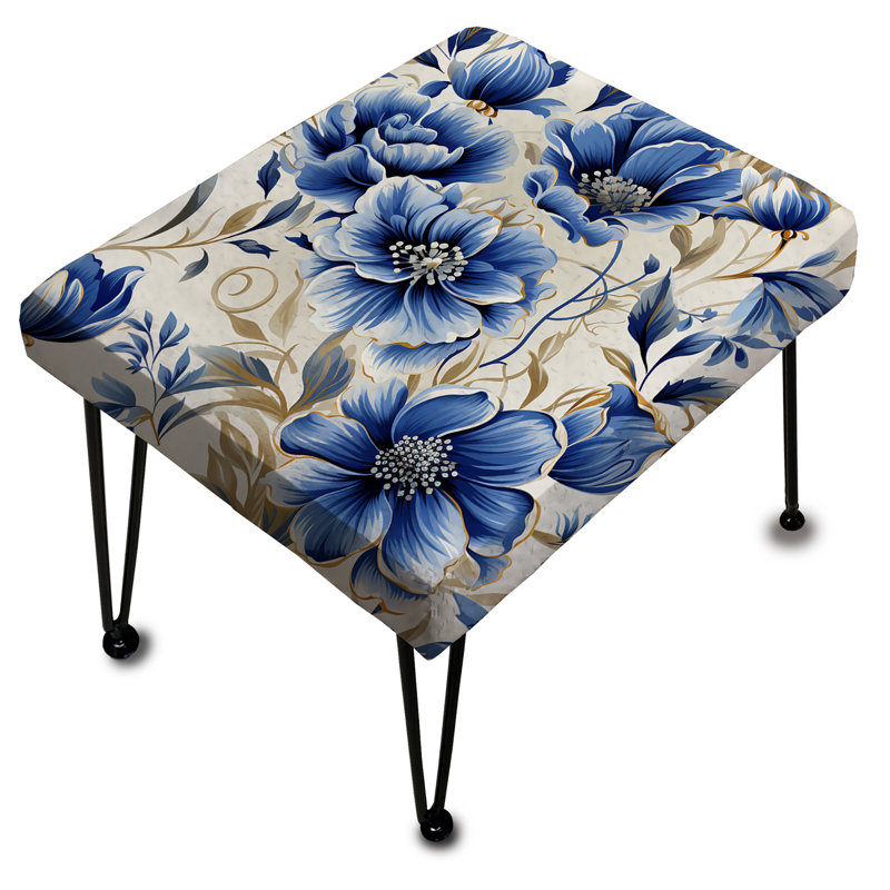 Cobalt Blue Art Nouveau Victorian Pattern - Floral Rectangle Ottoman