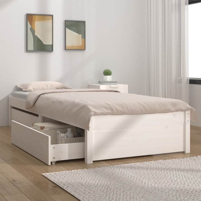 Bed Frame with Drawers, White, Small Single (2'6)