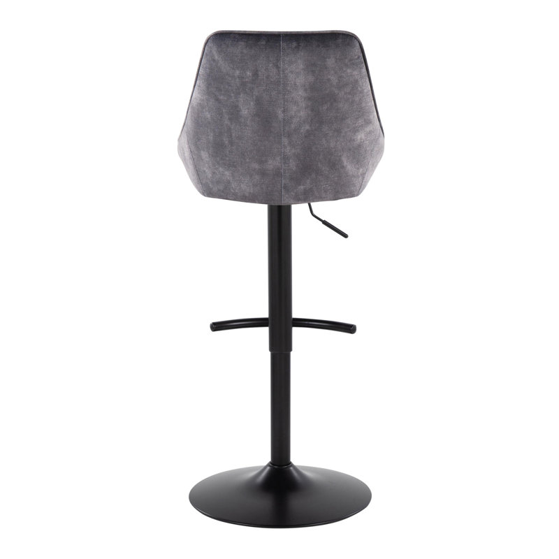 Gray Velvet Adjustable Swivel Barstools with Black Metal Base, Set of 2