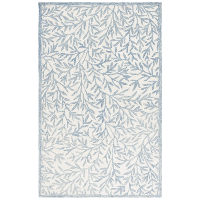 Martha Stewart Hand Tufted Wool/Cotton Floral Rug in Ivory/Blue, Rectangle 4" x 6"