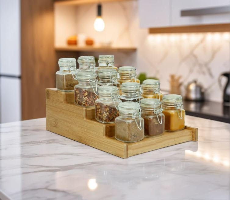 Freestanding Bamboo Spice Rack with Adjustable Racks